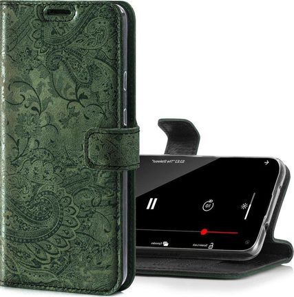 Skórzane etui na telefon Wallet case - Ornament Zielony Xiaomi Mi Note 10 / Mi Note 10 Pro / Mi CC9 Pro (11886621)