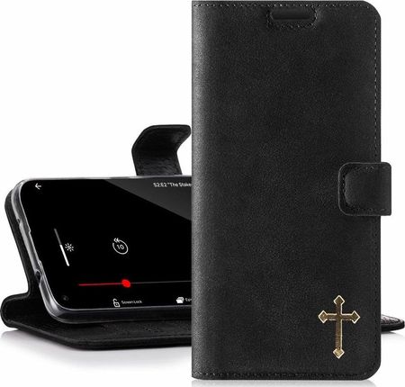 Skórzane etui na telefon Wallet case - Nubuk Czarny - Krzyż OnePlus 8T (11885022)