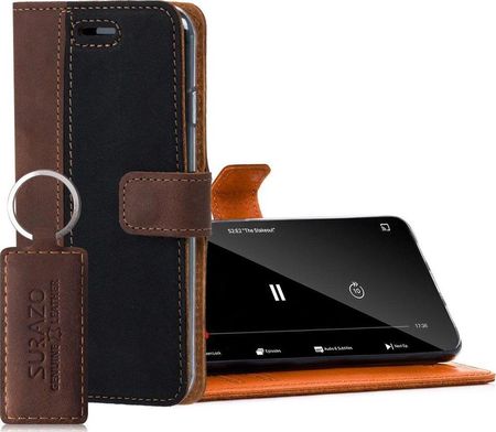 Skórzane etui na telefon Wallet case Duo - Nubuk Czarny i Orzechowy  Realme 9 Pro+ / Realme 9 4G (11831440)