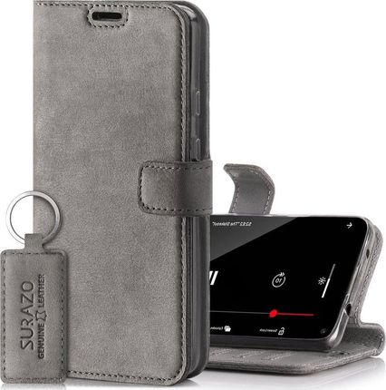 Skórzane etui na telefon Wallet case - Nubuk Szary Samsung Galaxy S22 Ultra (11879989)