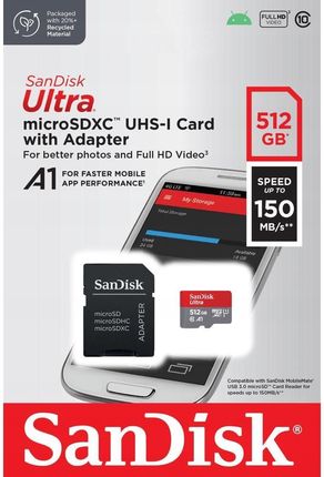 SanDisk 512GB microSDXC Ultra 150MB/s A1 C10 UHS-I U1 (SDSQUAC512GGN6MA)