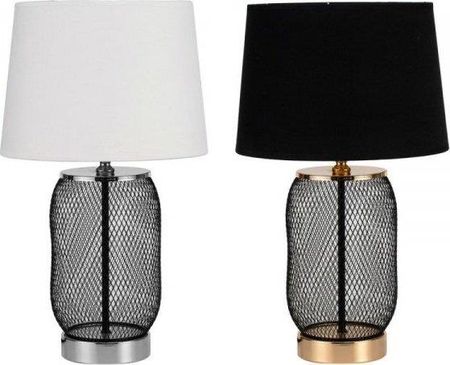 Dkd Home Decor Lampa stołowa Srebrzysty Czarny Metal Materiał Poliester Biały 220 V 50 W Nowoczesny (2 Sztuk) (28 28 47 cm) 