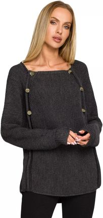 Elegancki sweter z ozdobnymi guzikami po bokach (Grafitowy, S/M)