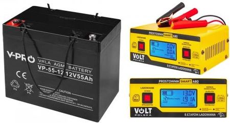 Volt VPRO VRLA AGM 12V 55Ah + prostownik 6PRA12A824 A80 2Szt