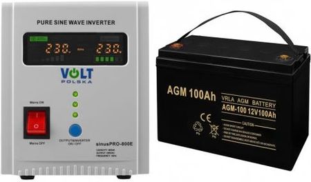 Zestaw asilacz awaryjny Volt Sinus Pro 800 E 800VA/500W + akumulator Volt VRLA AGM 12V 100Ah