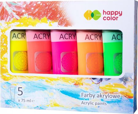 Happy Color Zestaw Farb Akrylowych 5 Szt X 75Ml Mix Fluo