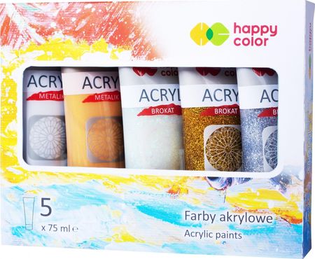 Happy Color Zestaw Farb Akrylowych 5 Szt X 75Ml Mix Brokat