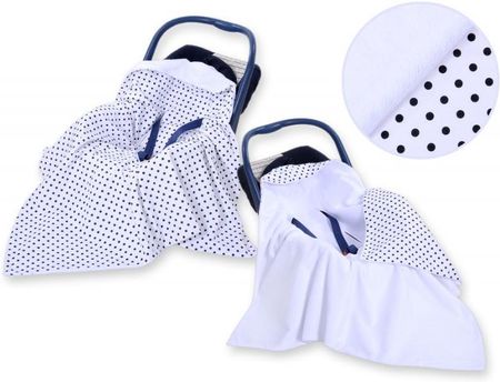 Bobono Dwustronny Kocyk Do Fotelika Czarne Grochy Na Białym Tle