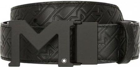 MONTBLANC - M buckle embossed black/plain black 35 mm reversible - Męski skórzany pasek dwustronny