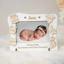 Ramka metryczka prośba o zostanie chrzestnym biała z beżowymi elementami RML-7
