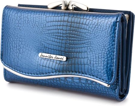 Niebieski elegancki damski portfel skórzany pojemny lakier 824
