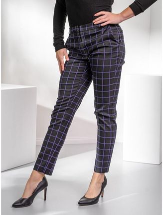 Czarne spodnie garniturowe w fioletową kratę