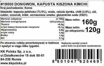 Dongwon Chińska Kapusta Kimchi 160g