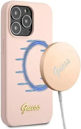 Apple Guess Guhmp13Xlslmglp Iphone 13 Pro Max 6,7" Jasnoróżowy/Light Pink Hardcase Silicone Script Gold Logo Magsafe (333218)