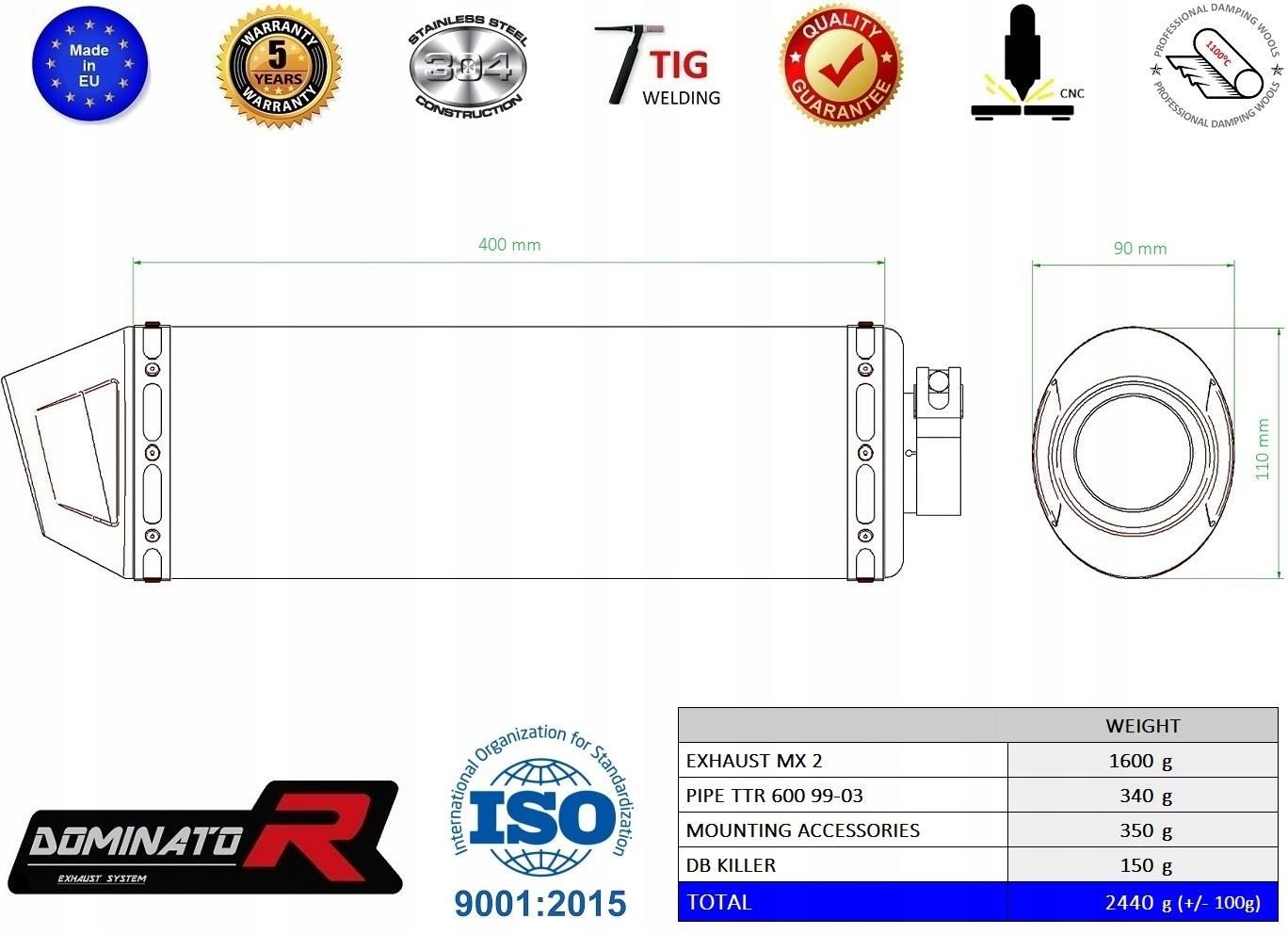 Pot D'échappement Silencieux DOMINATOR Pour Yamaha TTR 600 1999-2003