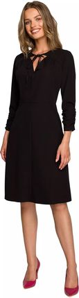 Rozkloszowana sukienka midi z wiązaniem na dekolcie (Czarny, M)
