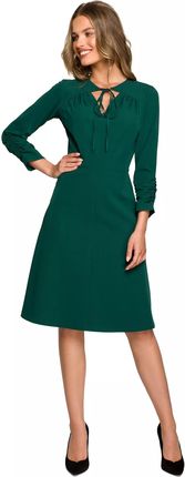 Rozkloszowana sukienka midi z wiązaniem na dekolcie (Zielony, S)