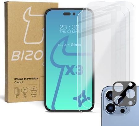 3X Szkło + Szybka Na Aparat Bizon Do Iphone 14 Pro Max (44432)