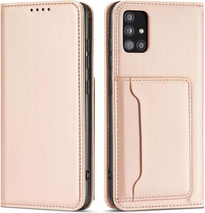 Magnet Card Case Etui Do Samsung Galaxy A12 5G Pokrowiec Portfel Na Karty Kartę Podstawka Różowy (56010)