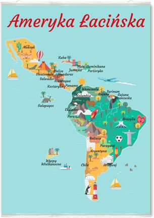 Plakat Mapa Ameryki Łacińskiej Ameryka Łacińska