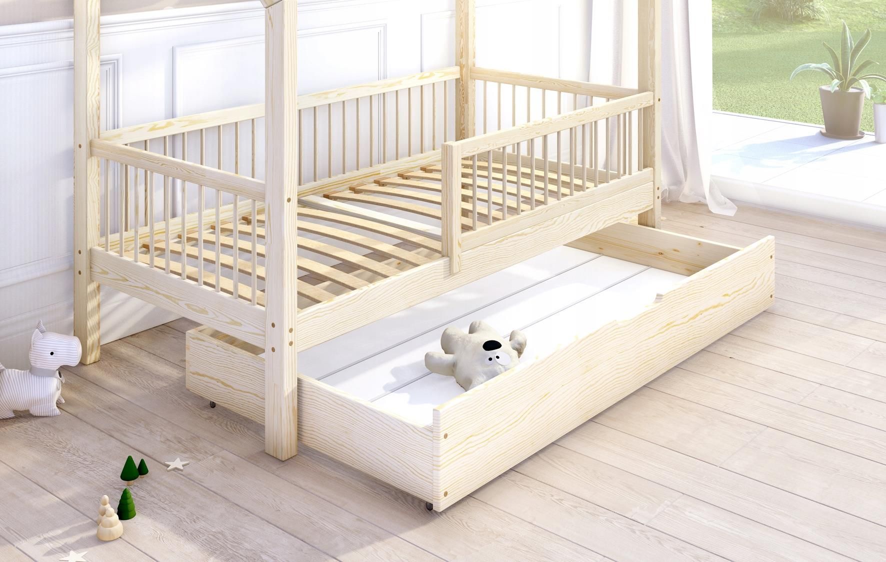 Letto A Casetta Per Bambini ZORI BIS2 - 70x140 Cm Con Letto Aggiuntivo E Cassetto - Legno Di Pino - 3
