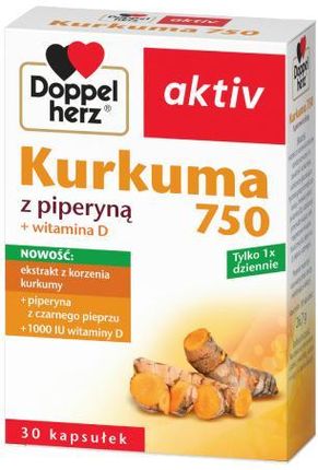 DOPPELHERZ AKTIV Kurkuma 750 z piperyną + witamina D, 30kaps. 