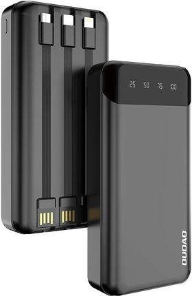 Dudao pojemny powerbank z 3 wbudowanymi kablami 20000mAh USB Typ C + micro USB + Lightning czarny (Dudao K6Pro+)