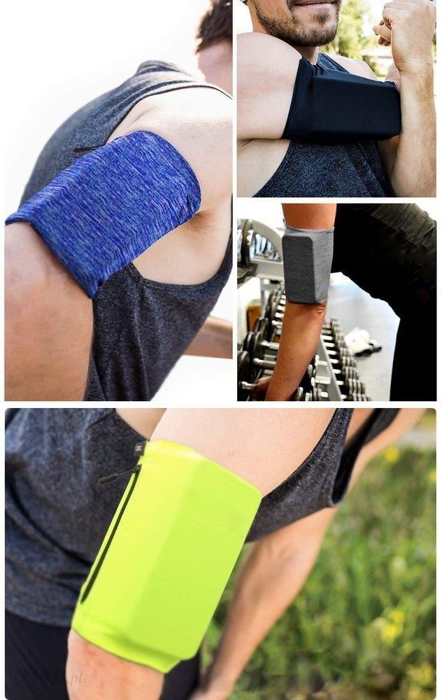 Elastyczny materiałowy armband opaska na ramię do biegania fitness L granatowa
