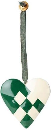 Maileg Serduszko W Zieloną Kratkę Dekoracja Bożonarodzeniowa Metal Ornament Braided Heart Dark Green Akcesoria Dla Lalek
