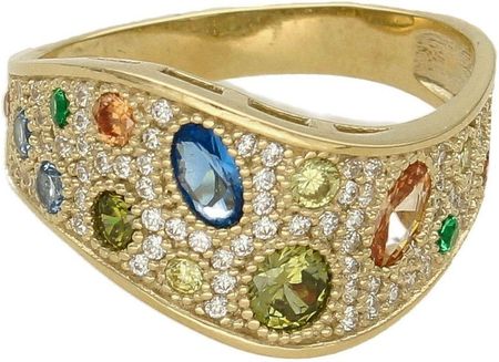 Diament Złoty pierścionek z kolorowymi cyrkoniami 'Błyszcząca fala' (PI3551)