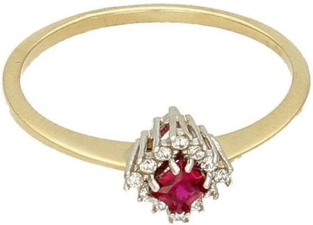 Diament Złoty pierścionek 555 zaręczynowy z czerwoną cyrkonią (PI1915B)