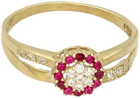 Diament Złoty pierścionek 333 zdobiony różowymi cyrkoniami (PI2028D)