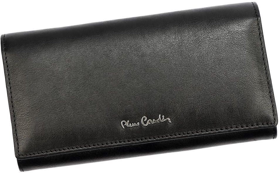 Pierre Cardin Portafoglio Donna In Vera Pelle Con Portamonete Lampo, 18.5x9.5cm, Nero Elegante
