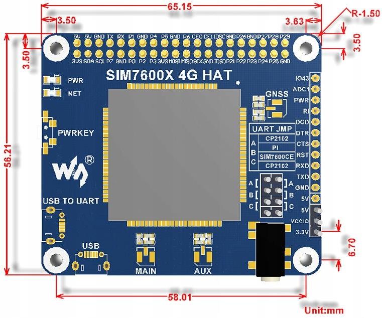 Mikrokontroler Waveshare Sim E H G G G Gsm Gprs Gnss Hat Raspberry Pi Opinie I