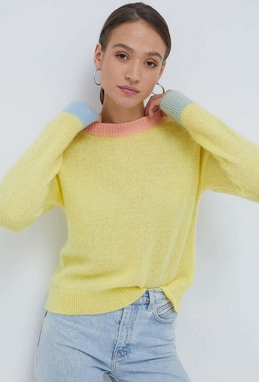 Sweter Color United Colors of Benetton sweter z domieszką wełny damski kolor żółty ...