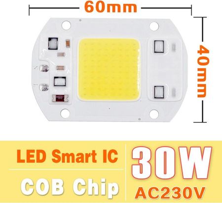 Dioda LED moduł COB do halogena 30W/230V biała zimna (ok 6000k) + pasta
