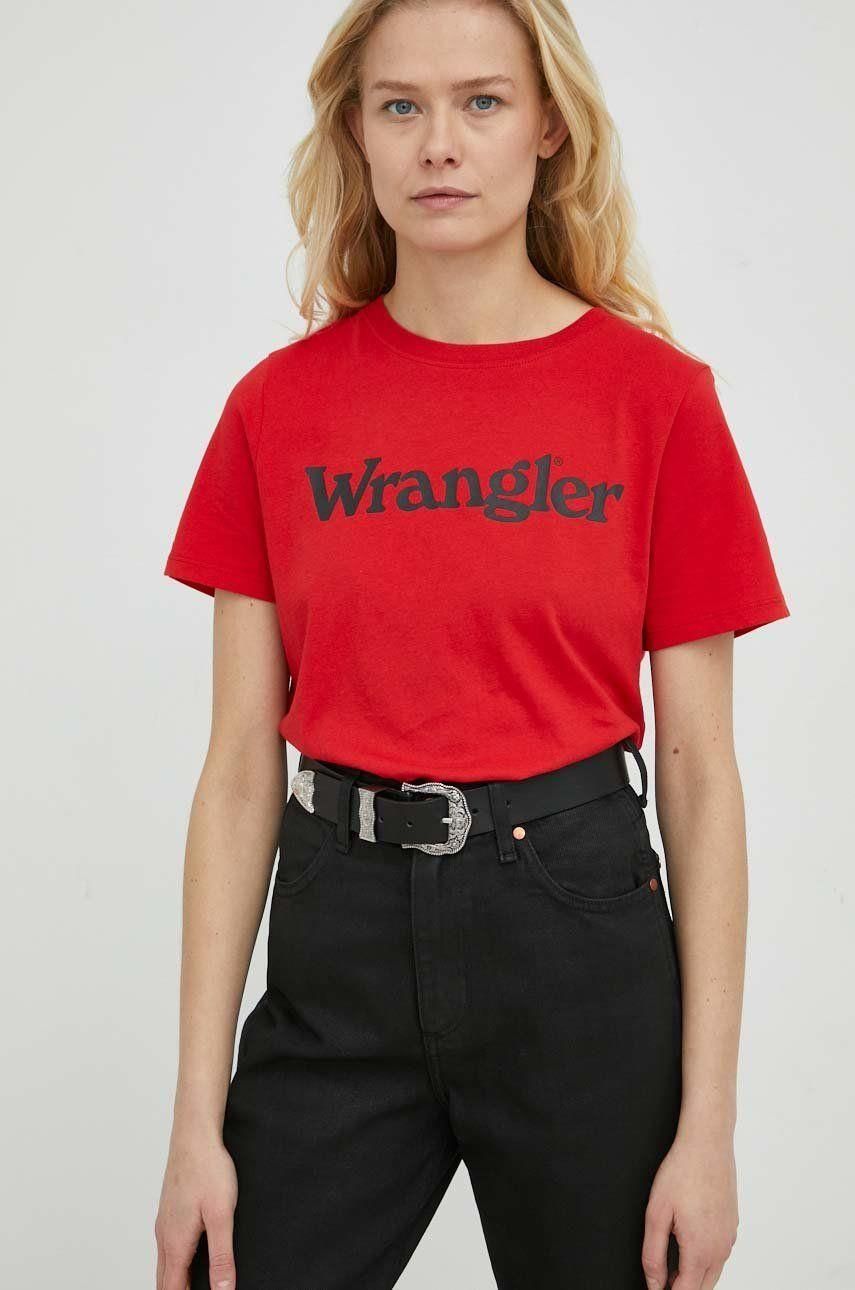 Wrangler T-Shirt In Cotone Blu Regular Fit Donna - Maglietta Girocollo Semplice Con Logo