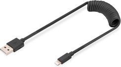 Kabel USB 2.0 DIGITUS spiralny USB A/Lightning, PD 20W, MFI, czarny, max. 1m