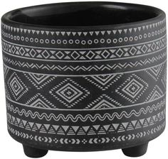 Zdjęcie Osłonka Doniczki Evert 17cm Wzór Aztek Czarna Splendid - Węgorzyno