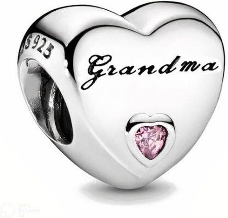 Rodowany srebrny charms pandora serce heart babcia grandma cyrkonie srebro 925 AP21226