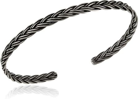 Elegancka oksydowana srebrna sztywna bransoleta ze wzorem warkocz srebro 925 B1012