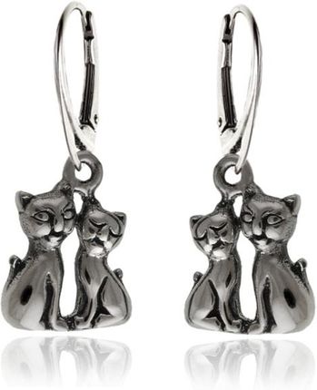 Eleganckie wiszące oksydowane srebrne kolczyki koty kotki cats srebro 925 K3306