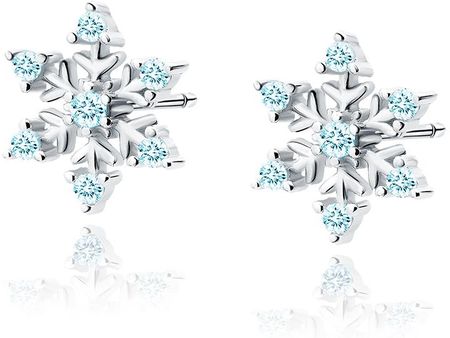 Delikatne rodowane srebrne kolczyki celebrytki płatki śniegu śnieżynki błękitne cyrkonie srebro 925 Z1788E_AQ