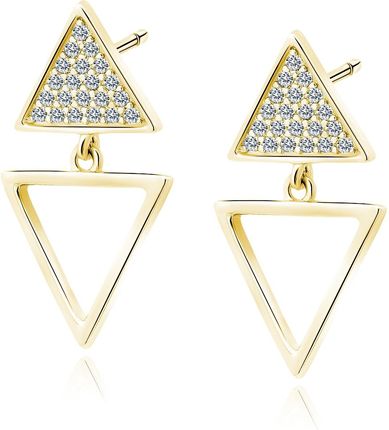 Eleganckie pozłacane srebrne kolczyki wkrętki wiszące trójkąty triangle białe cyrkonie srebro 925 Z1850EG_W