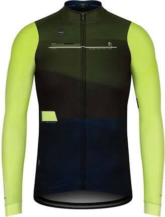 GOBIK Zimowa koszulka kolarska z długim rękawem - COBBLE - antracyt/niebieski/zielony XL