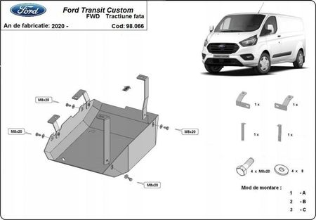 Pareto Stalowa osłona AdBlue Ford Transit Custom 20-2022