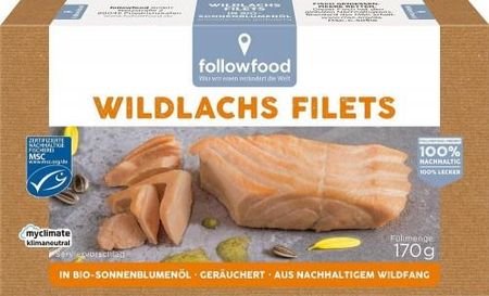 Followfood Rybołówstwo Zrównoważone Łosoś Dziki Wędzony Msc Filety W Bio Oleju Słonecznikowym 170g 124 G