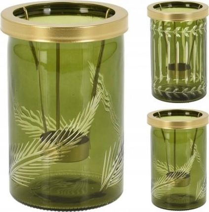 Świecznik szklany na tealight zielony 15 cm