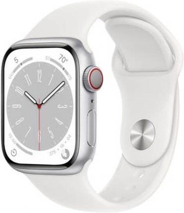 Apple Watch Series 8 Gps + Cellular, 41mm Koperta Z Aluminium W Kolorze Srebrnym Z Paskiem Sportowym W Kolorze Białym (MP4A3WBA)