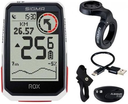 Bezprzewodowy licznik rowerowy SIGMA Sport ROX 4.0 GPS z pulsometrem - kolor biały